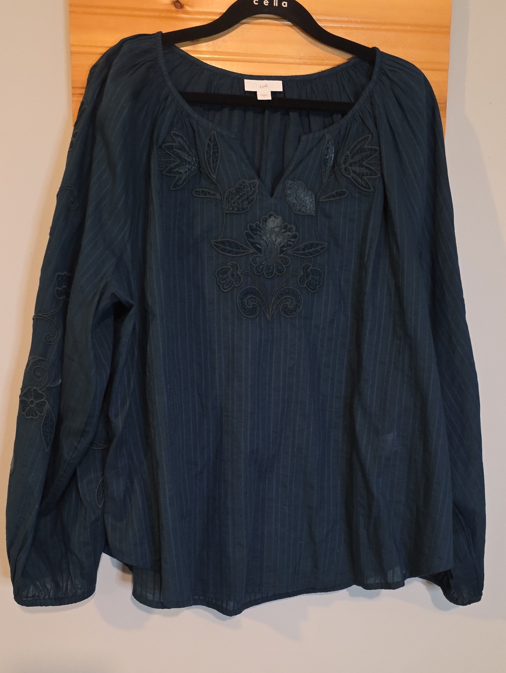 J. Jill Embroidered Peasant Blouse - Teal Sz L